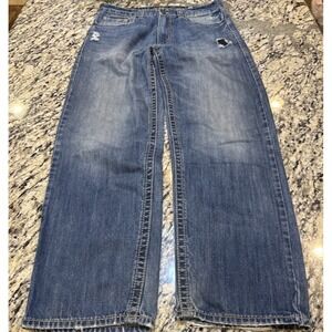 Vintage Knockout Baggy Jeans Men 32 X 32 Blue Faded Embroidered Denim Loose Y2K